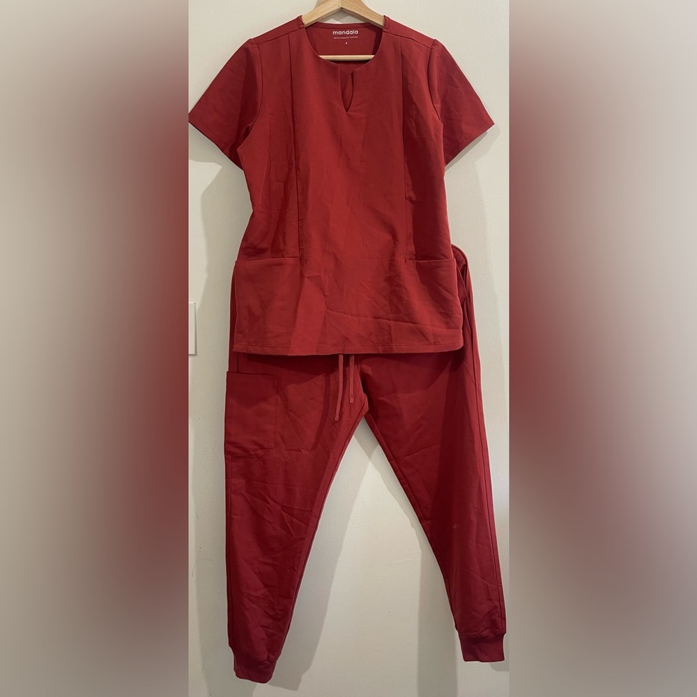 Women's Red Scrub Set - Top & Jogger Pants